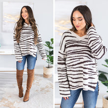 Load image into Gallery viewer, Wonderfully Wild Cream White Zebra Striped Sweater
