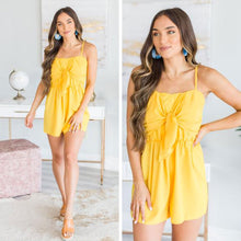 Load image into Gallery viewer, Make Yourself Happy Yellow Tie Front Romper
