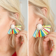 Load image into Gallery viewer, Mud Pie: Raffie White Multi Fan Earrings
