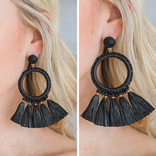 Load image into Gallery viewer, Mud Pie: Raffia Black Tassel Earrings
