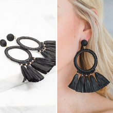 Load image into Gallery viewer, Mud Pie: Raffia Black Tassel Earrings
