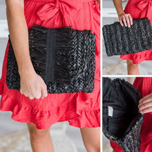 Load image into Gallery viewer, Mud Pie: Grosgrain Fringe Clutch, Black
