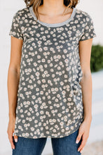 Load image into Gallery viewer, Lucky Girl Charcoal Gray Floral Print Top
