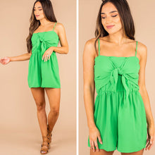 Load image into Gallery viewer, Make Yourself Happy Kelly Green Tie Front Romper
