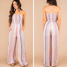 Load image into Gallery viewer, Rise To The Occasion Magenta Purple and Sage Green Strapless Jumpsuit
