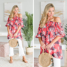 Load image into Gallery viewer, Salty Air Tomato Red Palm Print Top
