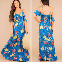 Load image into Gallery viewer, You Deserve The World Blue Floral Maxi Dress
