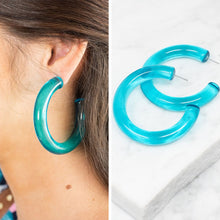 Load image into Gallery viewer, Look Good Together Teal Blue Acrylic Hoop Earrings
