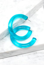 Load image into Gallery viewer, Look Good Together Teal Blue Acrylic Hoop Earrings
