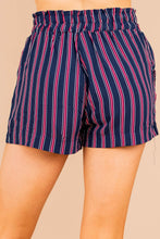 Load image into Gallery viewer, Love This Land Navy Blue and Red Striped Paper Bag Shorts
