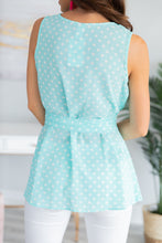Load image into Gallery viewer, Found Your Sweetness Aqua Blue Polka Dot Top
