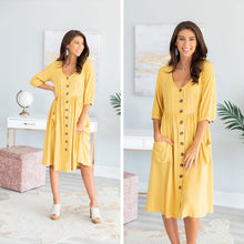 Load image into Gallery viewer, Looking Out For You Mustard Yellow Midi Dress

