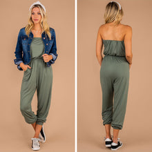 Load image into Gallery viewer, Express Your Passions Army Green Strapless Jumpsuit
