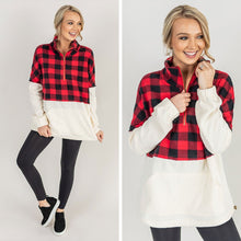 Load image into Gallery viewer, Cozy Declarations Cream And Red Buffalo Plaid Pullover
