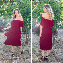 Load image into Gallery viewer, Got The Best Of Me Burgundy Red Off The Shoulder Midi Dress
