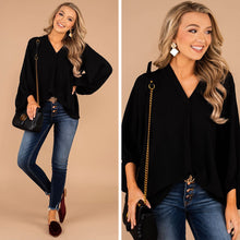 Load image into Gallery viewer, Thanks To You Black Bubble Sleeve Blouse
