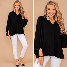 Load image into Gallery viewer, Thanks To You Black Bubble Sleeve Blouse
