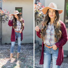 Load image into Gallery viewer, Somebody To Love Burgundy Red Cable Knit Cardigan
