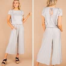 Load image into Gallery viewer, Feel The Love Gray Striped Jumpsuit
