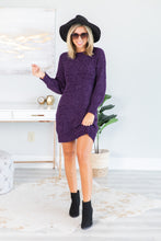 Load image into Gallery viewer, Soft Heart Plum Purple Chenille Sweater Dress
