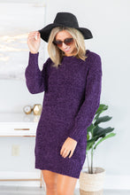 Load image into Gallery viewer, Soft Heart Plum Purple Chenille Sweater Dress
