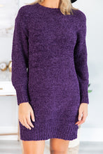 Load image into Gallery viewer, Soft Heart Plum Purple Chenille Sweater Dress
