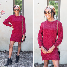Load image into Gallery viewer, Soft Heart Wine Red Chenille Sweater Dress

