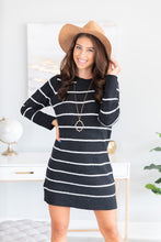 Load image into Gallery viewer, Answer The Call Black Striped Sweater Dress

