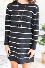 Load image into Gallery viewer, Answer The Call Black Striped Sweater Dress
