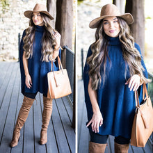 Load image into Gallery viewer, Care For You Navy Blue Turtleneck Poncho
