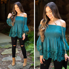 Load image into Gallery viewer, Coming For You Teal Blue Smocked Top
