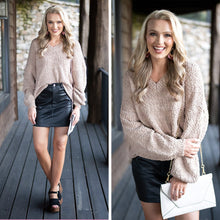 Load image into Gallery viewer, Open Your Heart Mocha Brown Distressed Sweater
