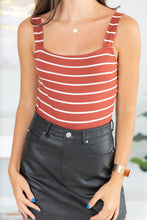 Load image into Gallery viewer, Stay Tuned Marsala-White Striped Bodysuit
