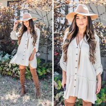 Load image into Gallery viewer, Get Where You're Going Champagne Ruffled Hem Dress
