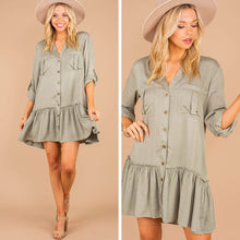 Load image into Gallery viewer, Get Where You're Going Olive Green Ruffled Hem Dress
