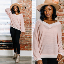 Load image into Gallery viewer, Give Me Joy Powder Pink Waffle Sweater
