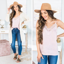 Load image into Gallery viewer, Beauty And Brains Blush Pink Lace Trim Tank
