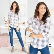 Load image into Gallery viewer, Save The Day Blue Plaid Button Down Top
