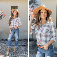 Load image into Gallery viewer, Save The Day Blue Plaid Button Down Top
