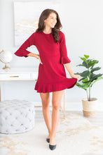 Load image into Gallery viewer, Always So Peppy Fall Ruby Red Ruffled Dress
