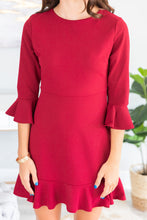 Load image into Gallery viewer, Always So Peppy Fall Ruby Red Ruffled Dress
