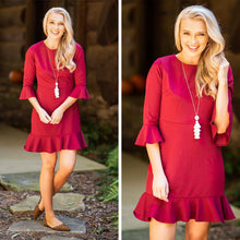 Load image into Gallery viewer, Always So Peppy Fall Ruby Red Ruffled Dress
