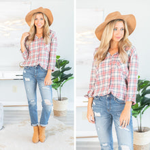 Load image into Gallery viewer, Just Me And You Red Bean Plaid Button Down Top
