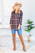 Load image into Gallery viewer, Just Me And You Navy Blue Plaid Button Down Top
