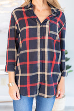 Load image into Gallery viewer, Just Me And You Navy Blue Plaid Button Down Top
