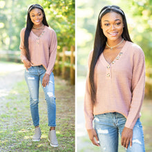 Load image into Gallery viewer, Just Be Happy Ash Rose Pink Waffle Sweater
