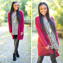 Load image into Gallery viewer, It's All Love Wine Red Knit Cardigan
