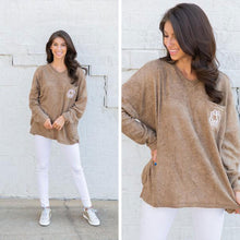 Load image into Gallery viewer, Cozy Fun Taupe Brown Boyfriend Pocket Sweater
