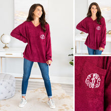 Load image into Gallery viewer, Cozy Fun Wine Red Boyfriend Pocket Sweater
