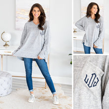Load image into Gallery viewer, Cozy Fun Gray Boyfriend Pocket Sweater

